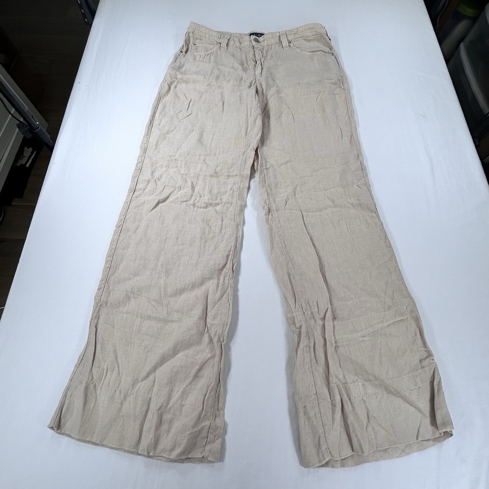 Vintage Armani Jeans 100% Linen Straight Tan Mens Pants Sz 30 Relax Beach RARE